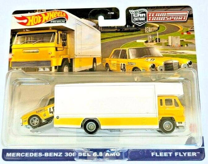 2022 Hot Wheels Team Transport 39 Mercedes 300 SEL AMG and Fleet Flyer