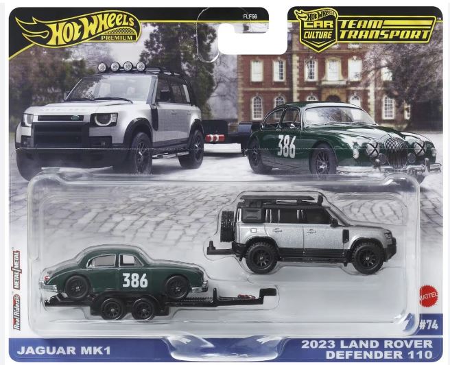 2025 Hot Wheels Team Transport #74 Jaguar MK1 and 2023 Land Rover Defender 110